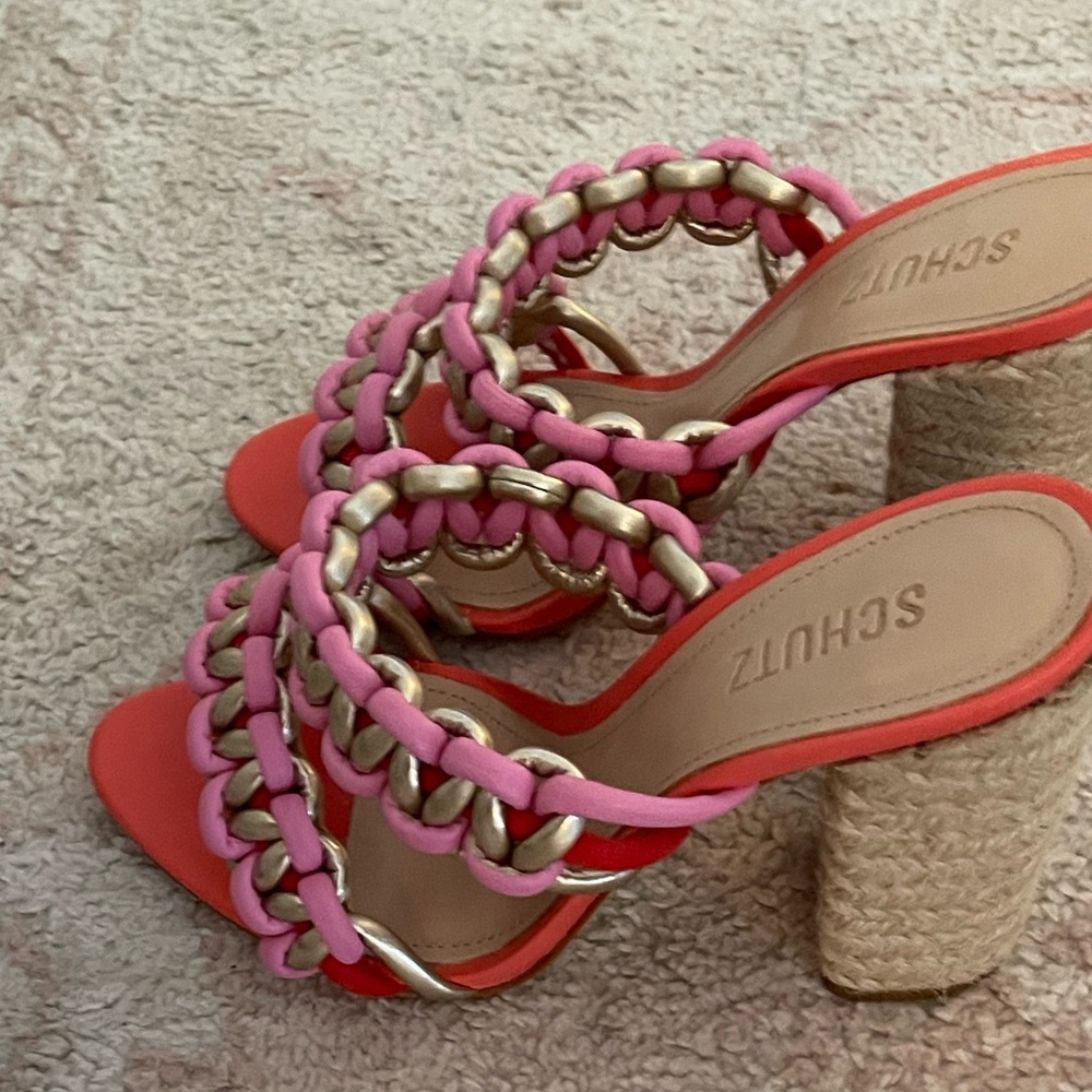 SCHUTZ Pink and Red Chain Heels